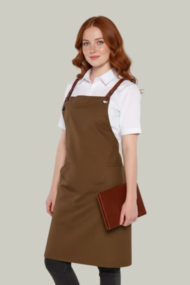 Bondi Olive Green Crossover Apron - Chocolate PU Leather Strap