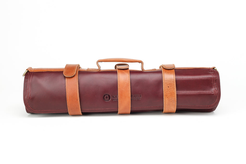 Leather Knife Roll- Bordeaux and tan - Ace Chef Apparels