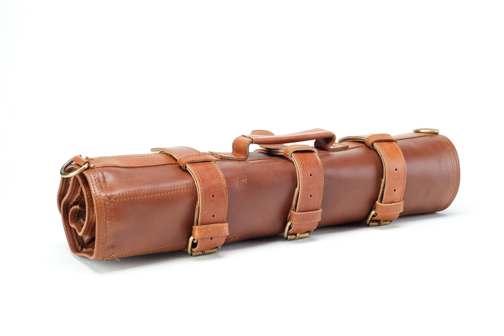 Leather Knife Roll- Brown and Tan - Ace Chef Apparels