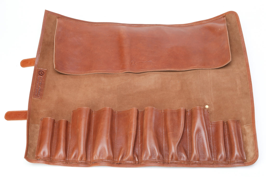 Leather Knife Roll- Brown and Tan - Ace Chef Apparels