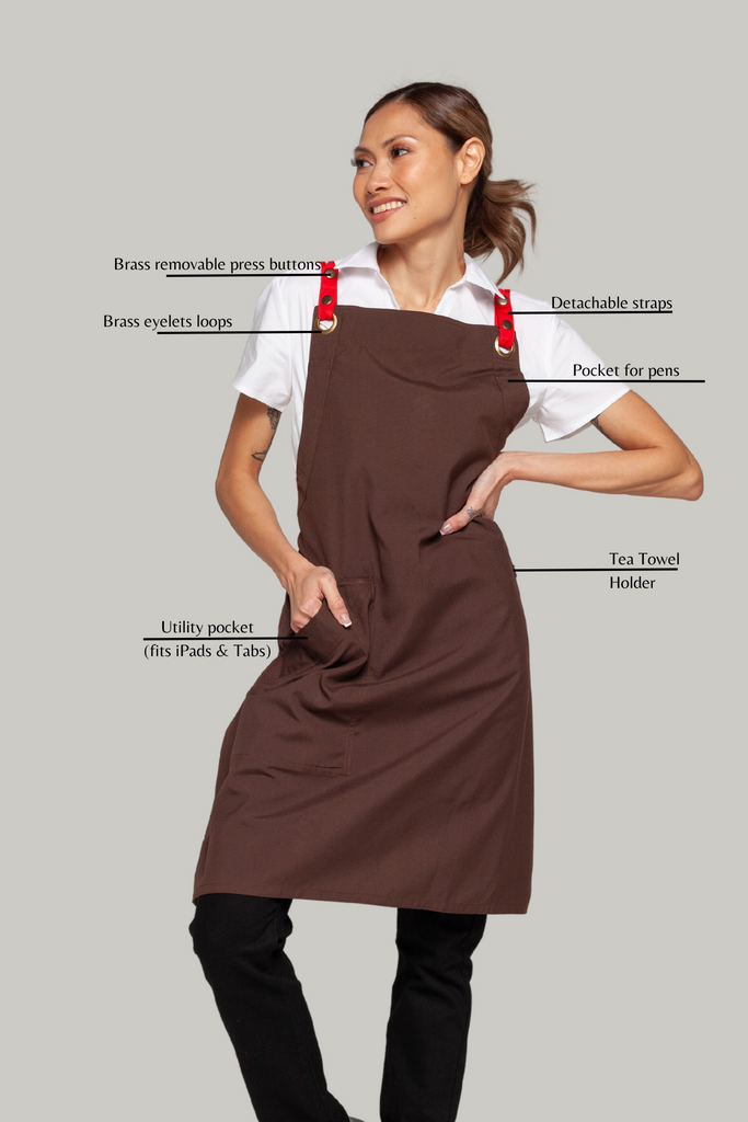 BONDI Chocolate brown / Red straps - Ace Chef Apparels