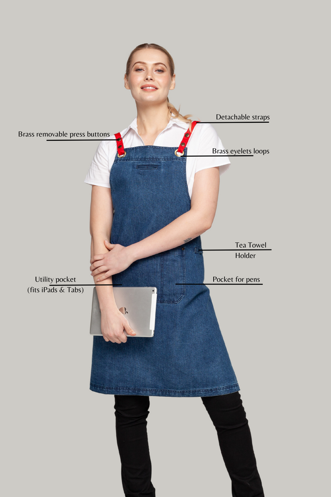 BONDI Denim blue / Red straps - Ace Chef Apparels