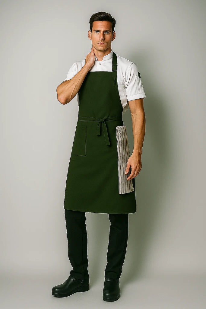 Ross Dark Green bib Chef Apron Large Size - Ace Chef Apparels