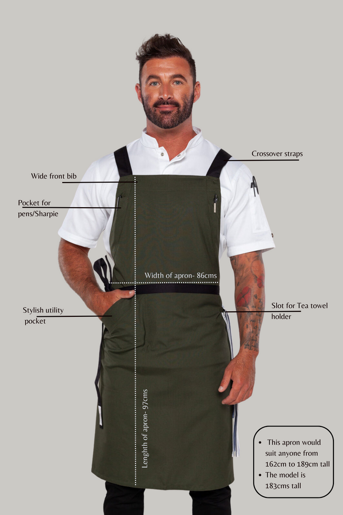 BYRON Crossover Chef apron Dark Green with black straps - Ace Chef Apparels
