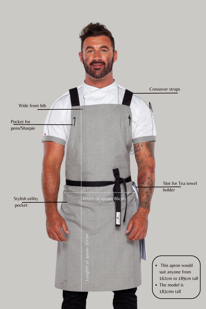 BYRON Crossover Chef apron Steel Grey with black straps - Ace Chef Apparels