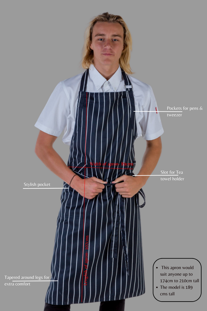 Ross striped blue/white bib Chef Apron Large size - Ace Chef Apparels
