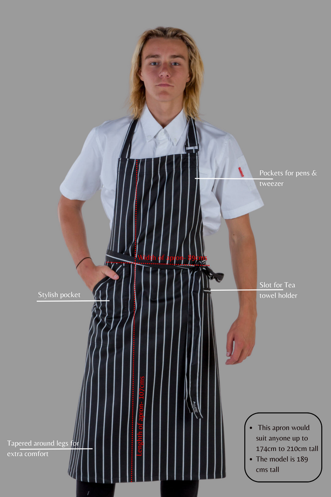 Ross striped black/white bib Chef Apron Large size - Ace Chef Apparels