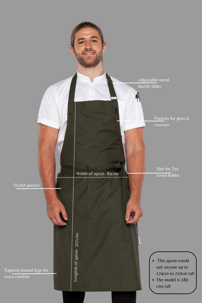 Ross Dark Green bib Chef Apron Large Size - Ace Chef Apparels