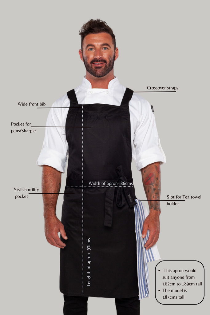 BYRON Crossover Chef apron Black with black straps - Ace Chef Apparels