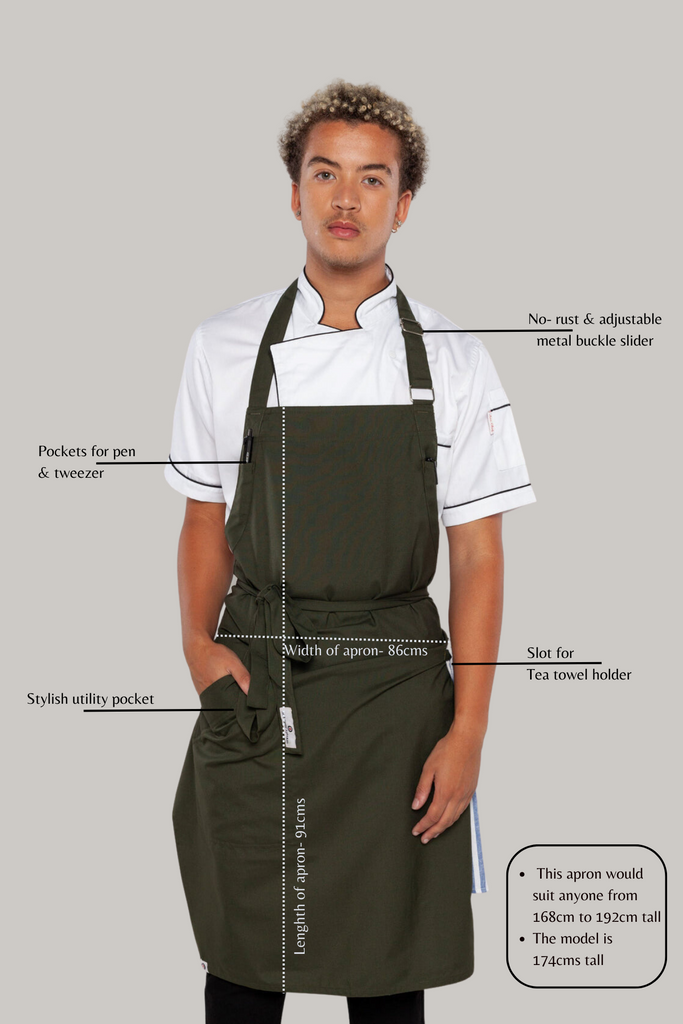 Niche Dark green bib chef apron one size - Ace Chef Apparels