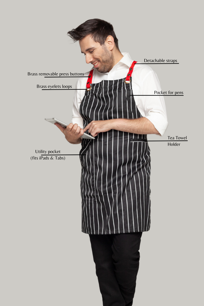 Bondi Black White Stripes/Red - Ace Chef Apparels