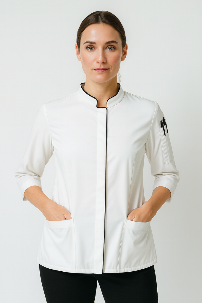 Mel 3/4 sleeves White women's chef jacket - Ace Chef Apparels