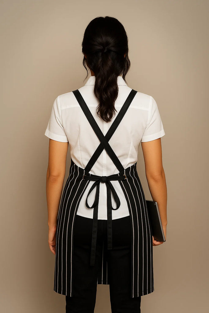Bondi Crossover Apron  Interchangeable straps Black White Stripes - Ace Chef Apparels