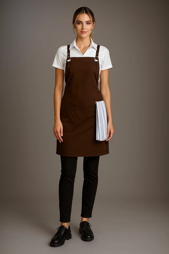 Bondi Crossover Apron  Interchangeable straps Chocolate Brown - Ace Chef Apparels