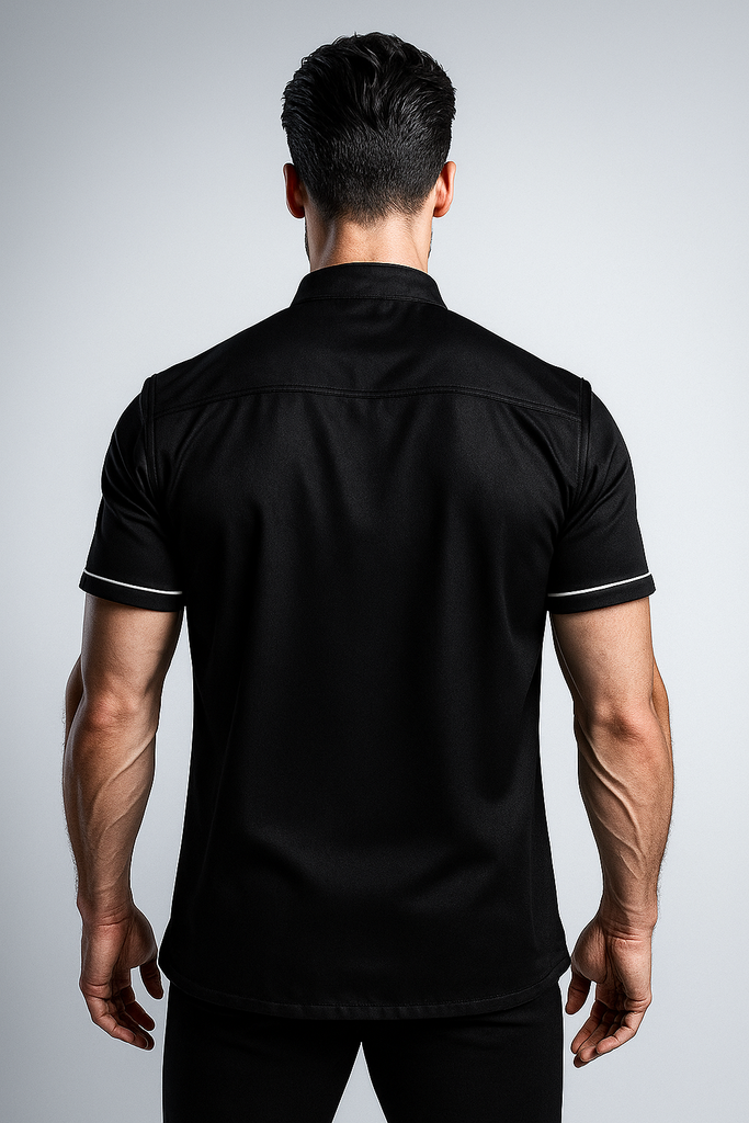 Chef jacket black with white trim and coolvent Bridge - Ace Chef Apparels