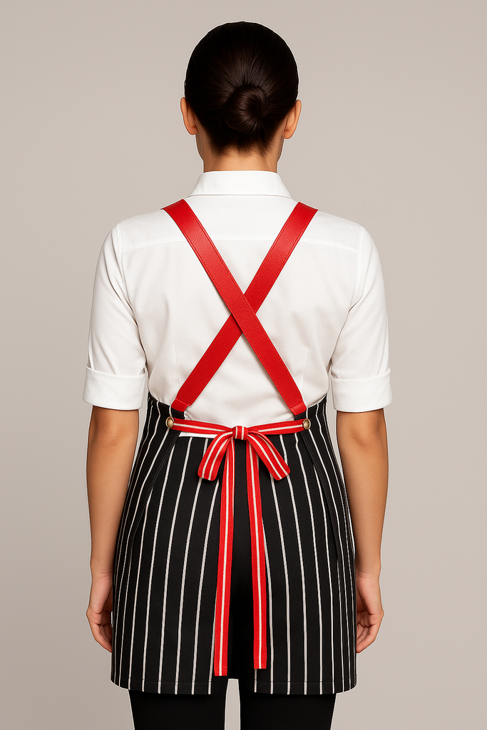 Bondi Black White Stripes/ Red leather dual tone - Ace Chef Apparels