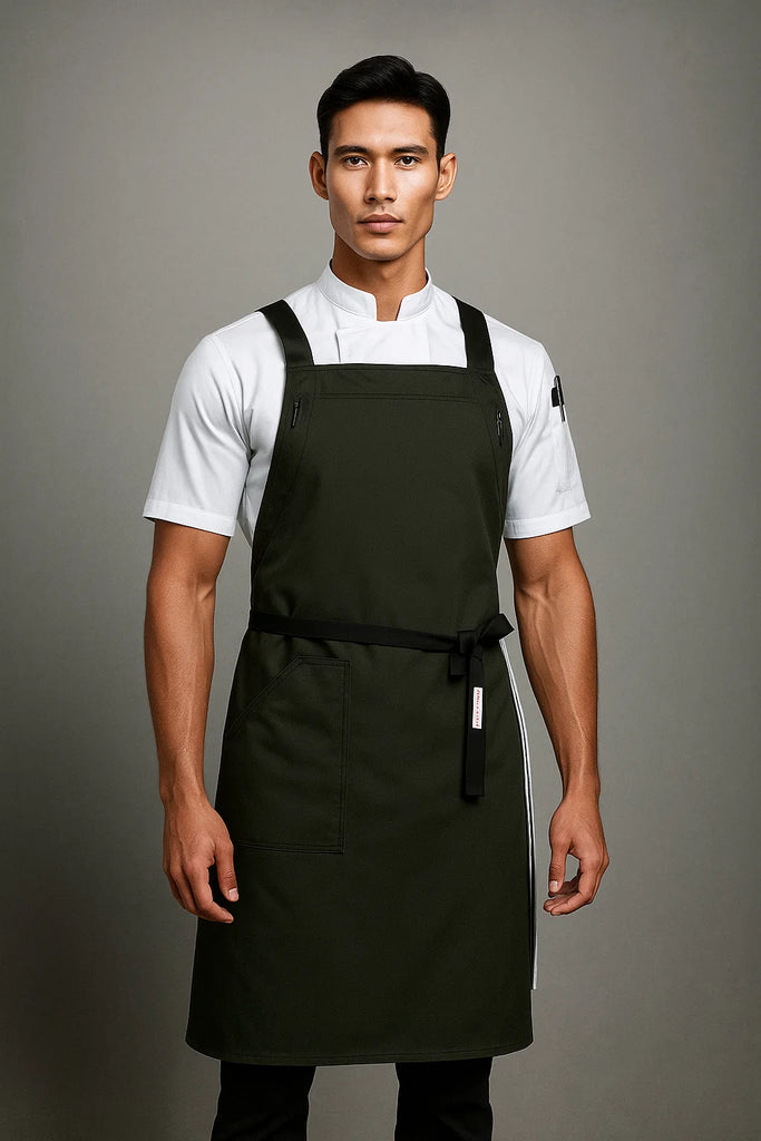 BYRON Crossover Chef apron Dark Green with black straps - Ace Chef Apparels