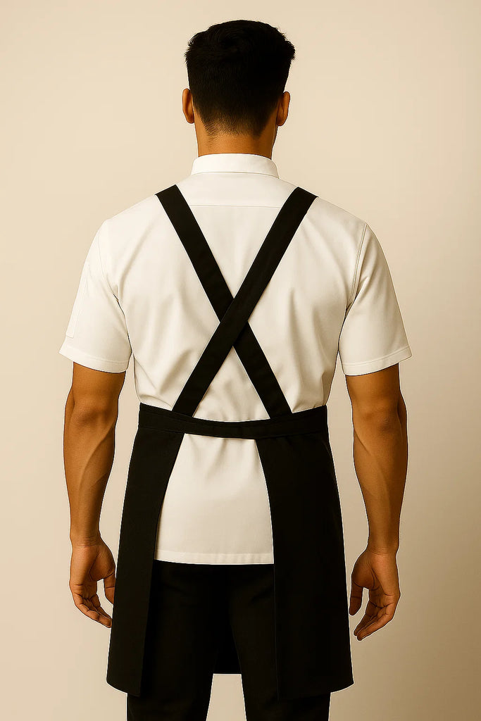 BYRON Crossover Chef apron Black with black straps - Ace Chef Apparels