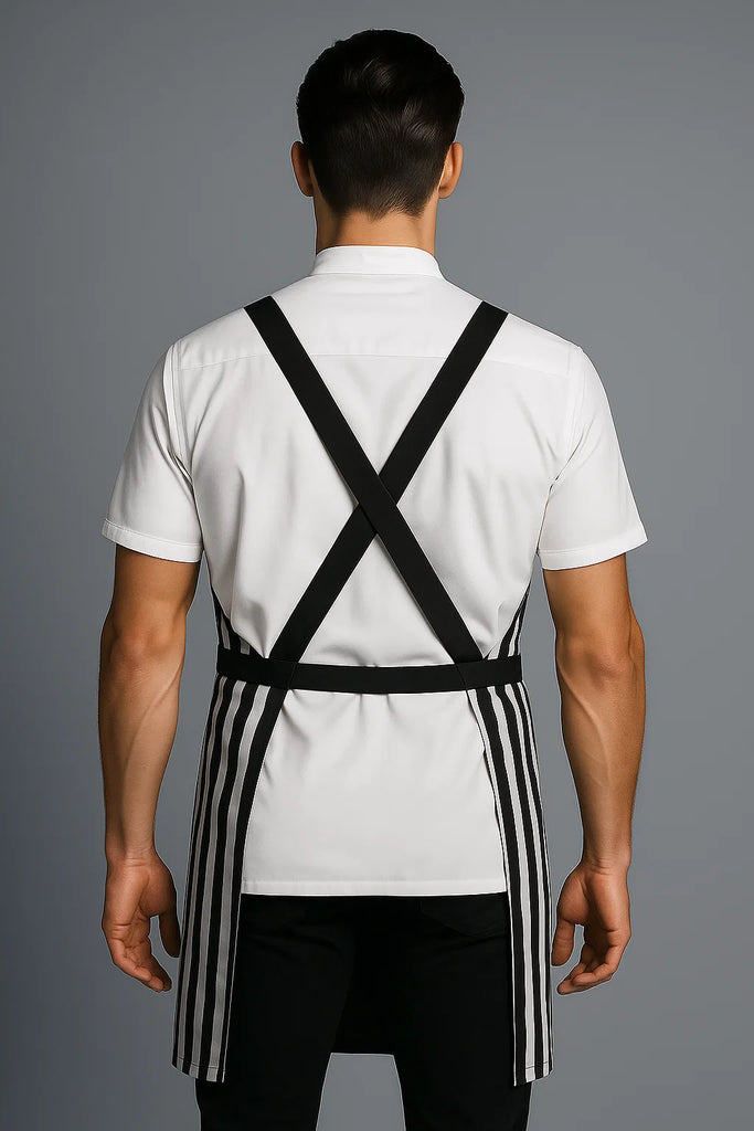 BYRON Crossover Chef apron Black white stripes - Ace Chef Apparels