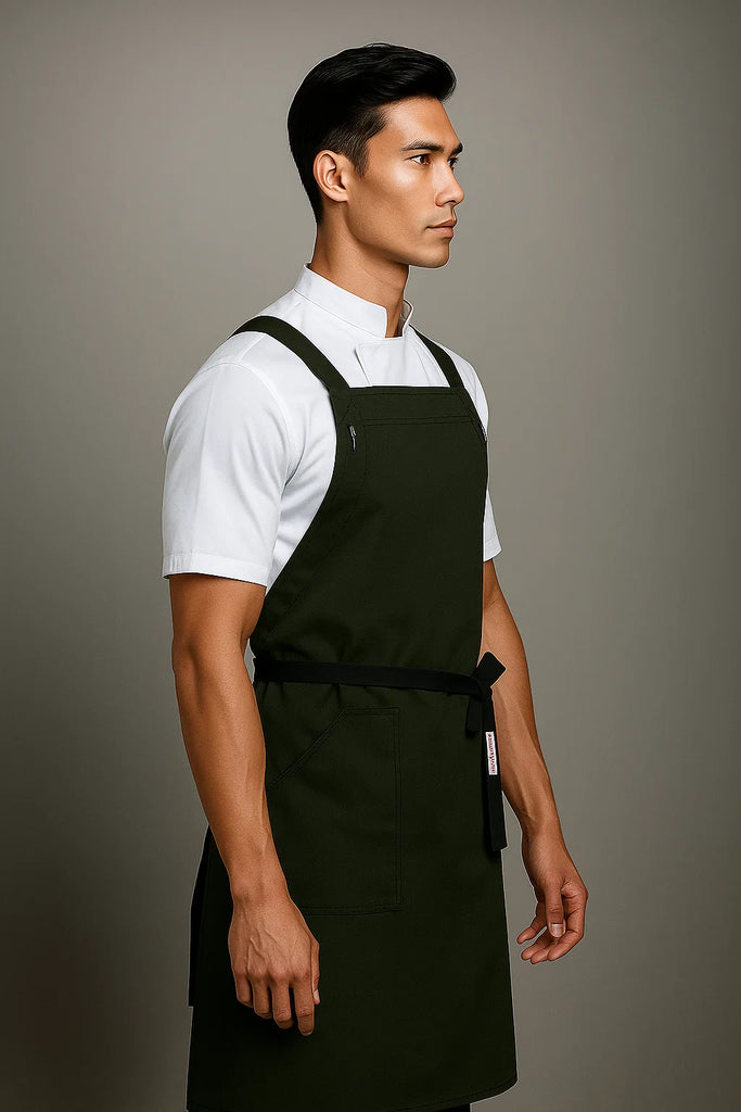 BYRON Crossover Chef apron Dark Green with black straps - Ace Chef Apparels