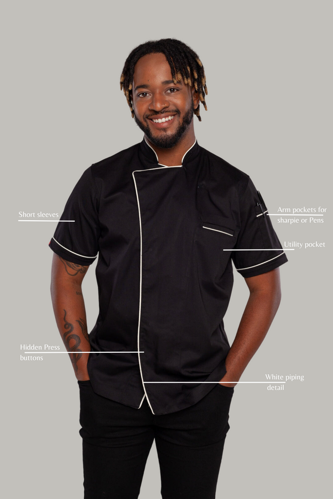 Chef jacket black with white trim and coolvent Bridge - Ace Chef Apparels
