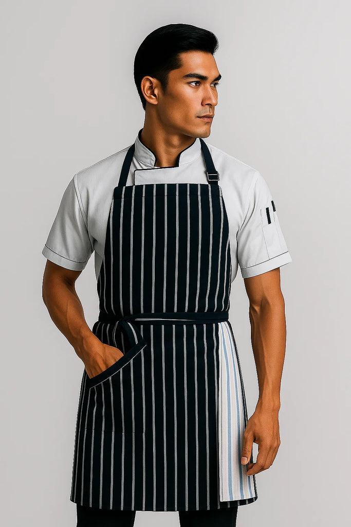 Locky Blue/white Stripes Bib apron medium size - Ace Chef Apparels