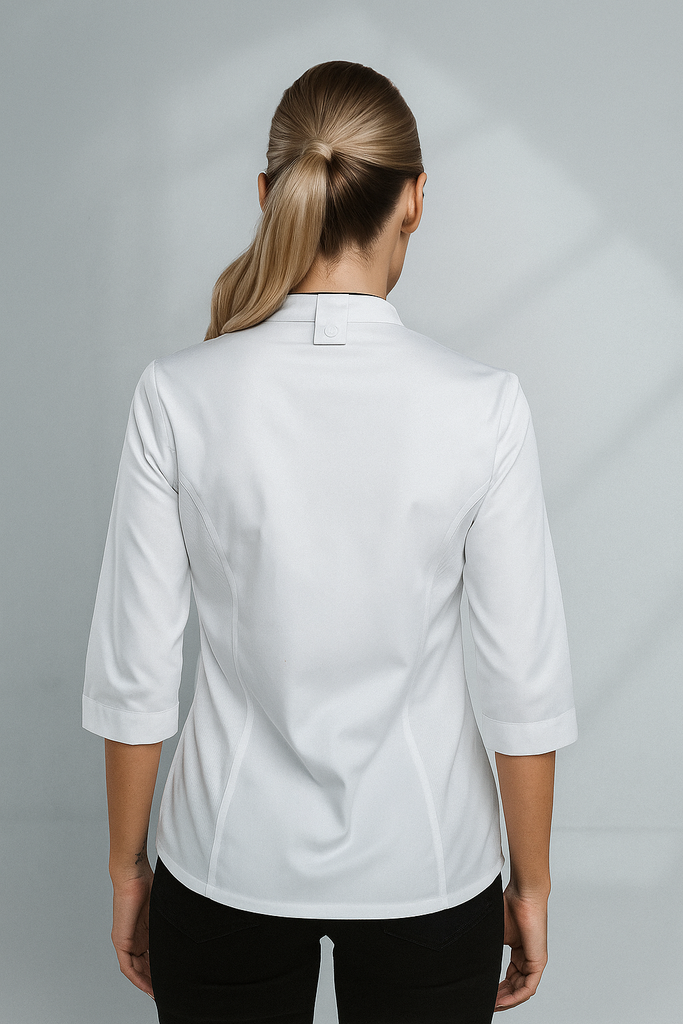 Mel 3/4 sleeves White women's chef jacket - Ace Chef Apparels