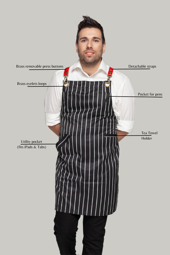 BONDI Black White Stripes/ Red leather dual tone - Ace Chef Apparels
