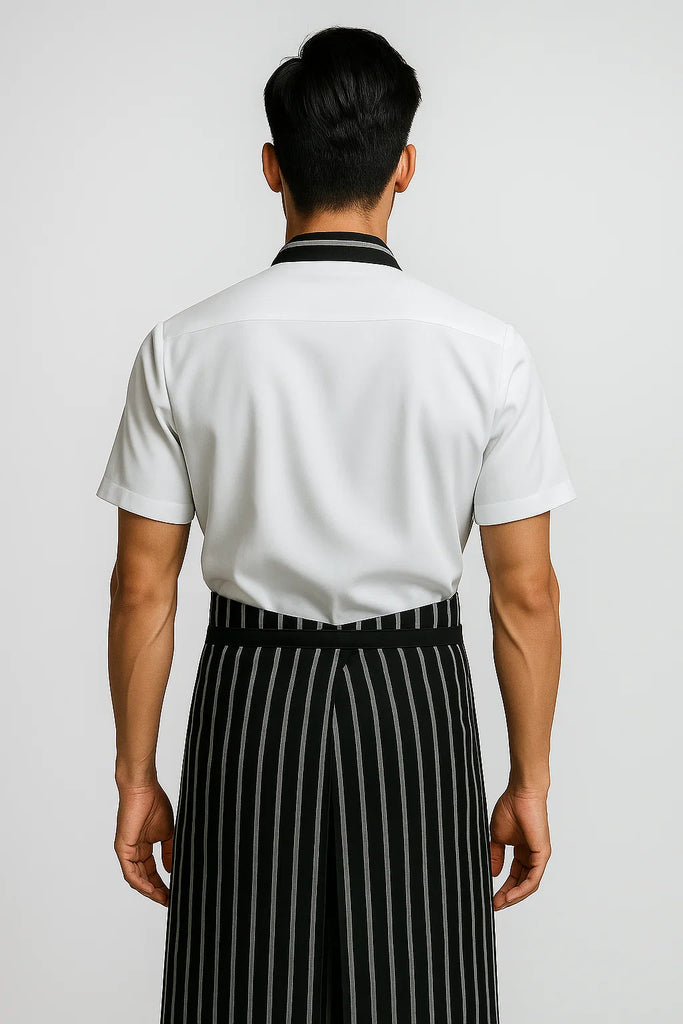 Ross striped black/white bib Chef Apron Large size - Ace Chef Apparels