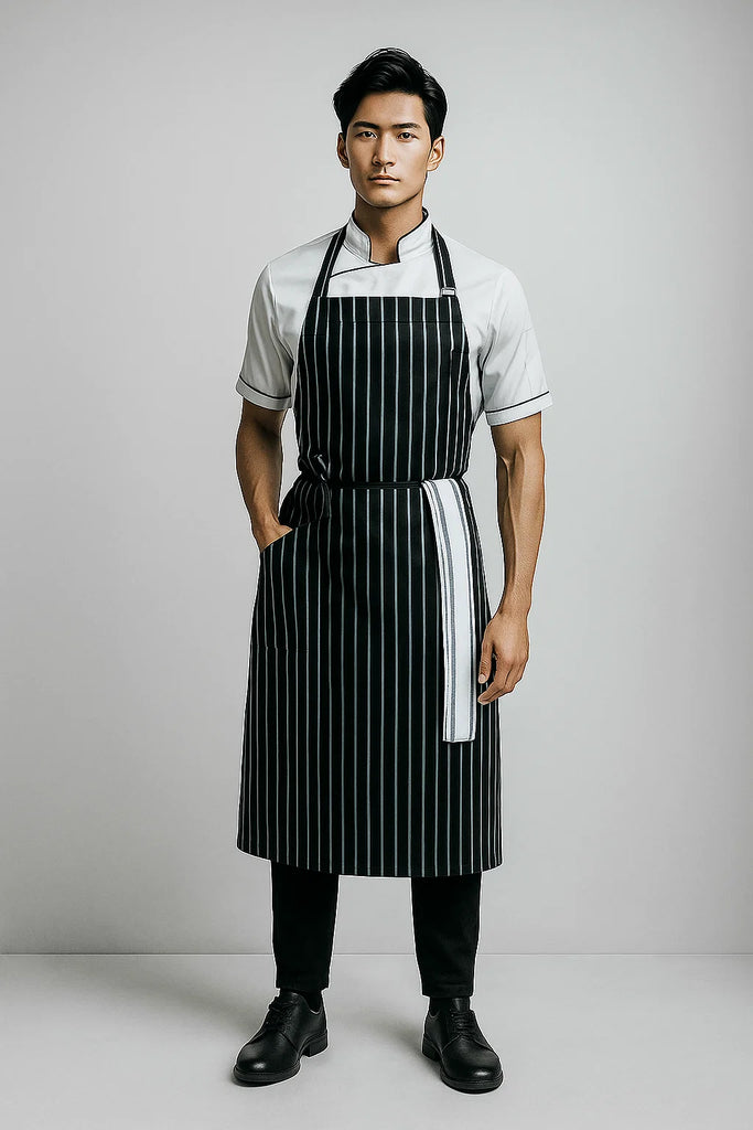 Ross striped black/white bib Chef Apron Large size - Ace Chef Apparels