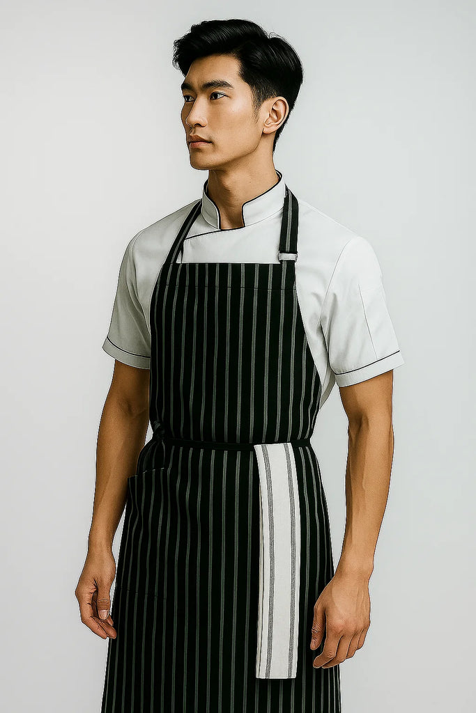 Ross striped black/white bib Chef Apron Large size - Ace Chef Apparels