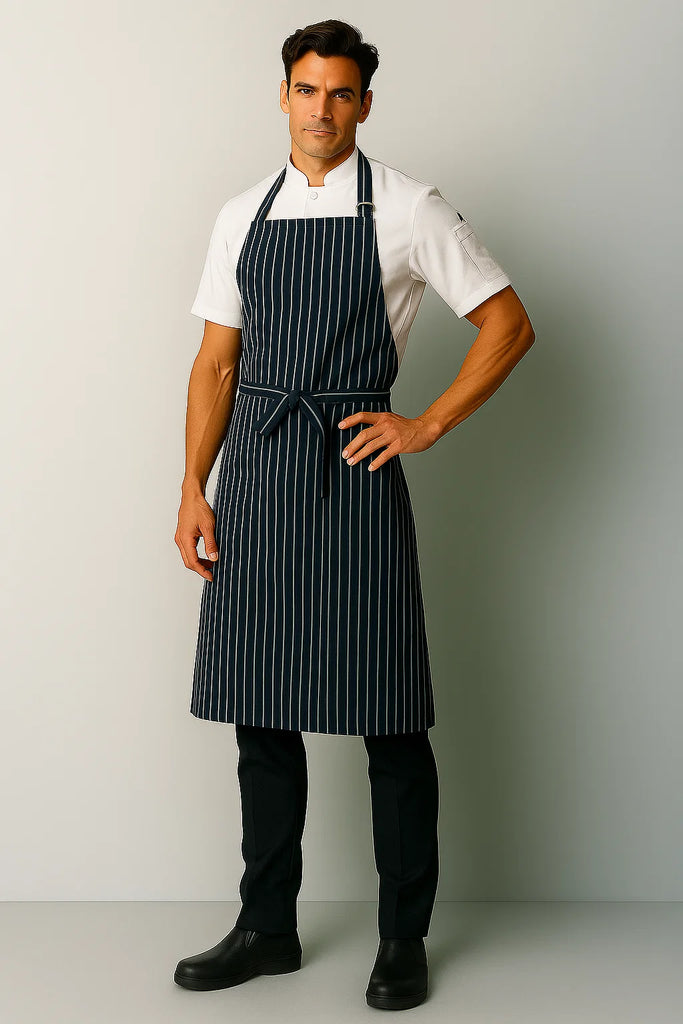 Ross striped blue/white bib Chef Apron Large size - Ace Chef Apparels
