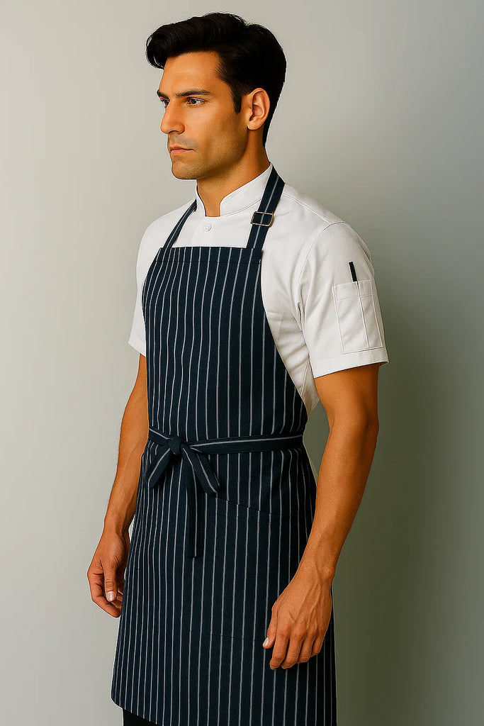 Ross striped blue/white bib Chef Apron Large size - Ace Chef Apparels