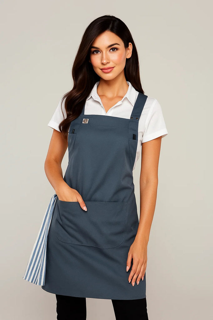 Shana Crossover Apron fixed Straps Bluish grey - Ace Chef Apparels