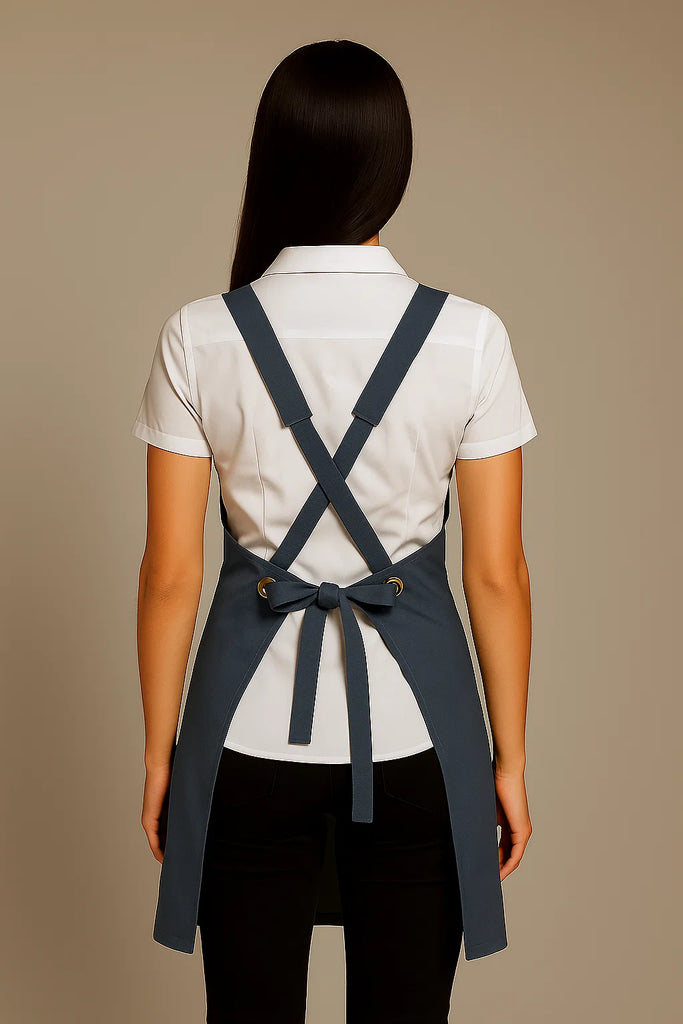 Shana Crossover Apron fixed Straps Bluish grey - Ace Chef Apparels