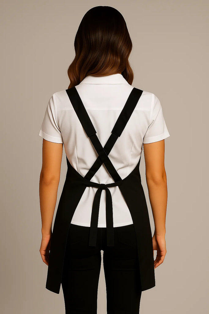 Shana Crossover Apron fixed Straps Black - Ace Chef Apparels