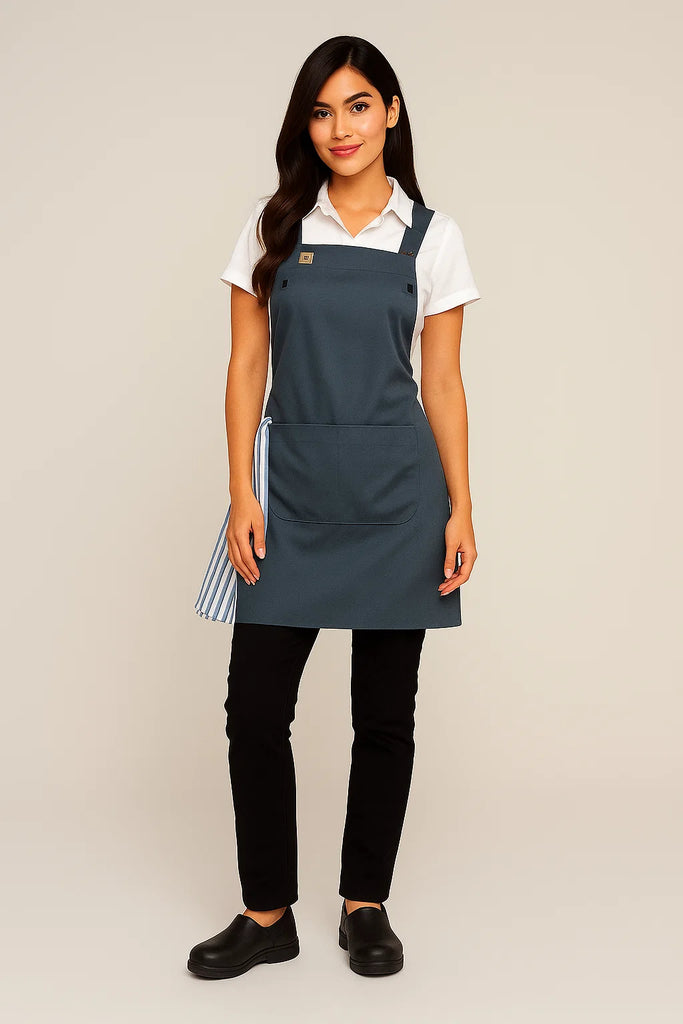 Shana Crossover Apron fixed Straps Bluish grey - Ace Chef Apparels