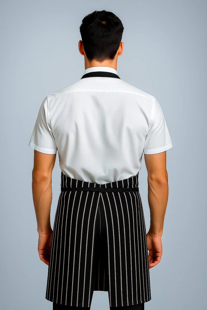 Sidney striped black/white bib Chef Apron Large size no pocket - Ace Chef Apparels