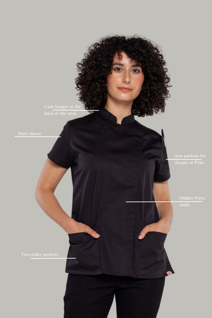 Sophia short sleeves Black women's chef jacket - Ace Chef Apparels