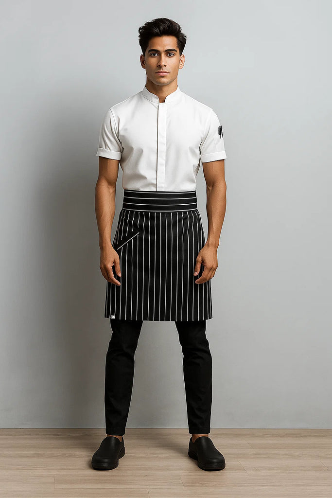 Waist Apron Black white stripes - Ace Chef Apparels