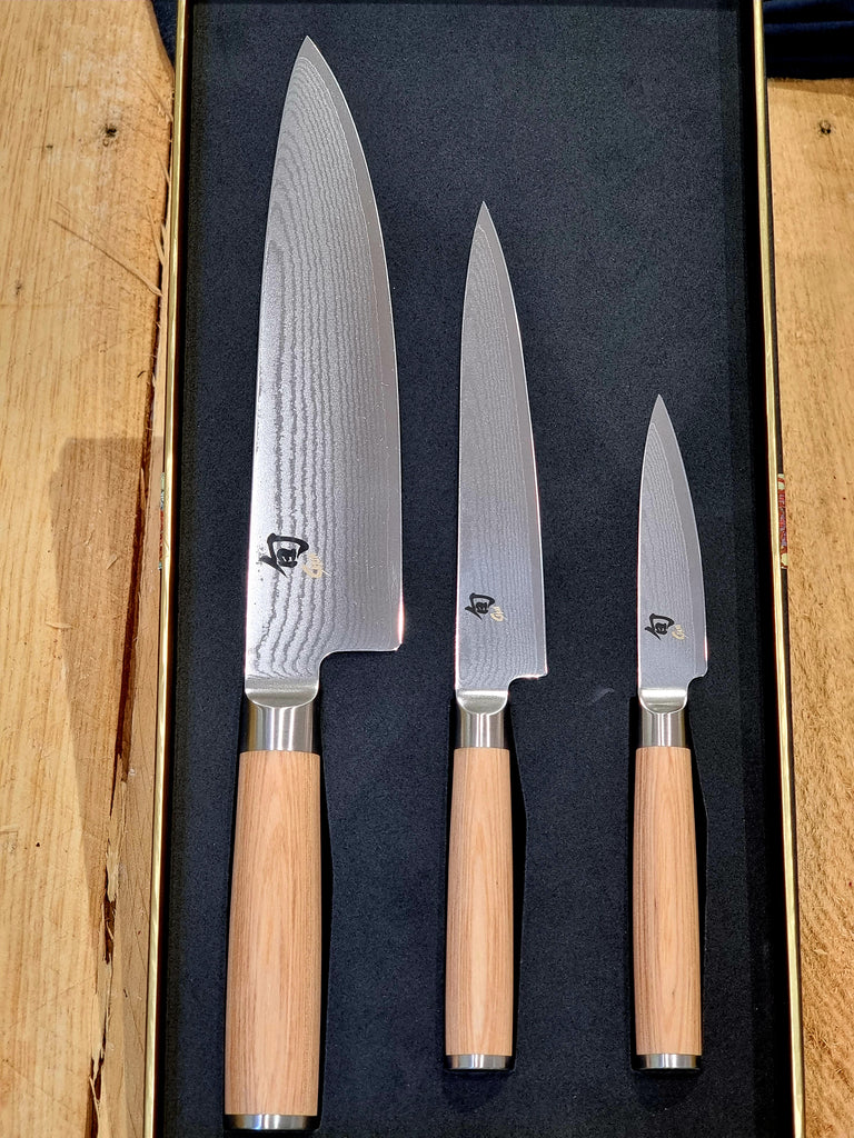 Shun Kai Classic White Chef Utility Paring Knife 3 Pc Set - Ace Chef Apparels