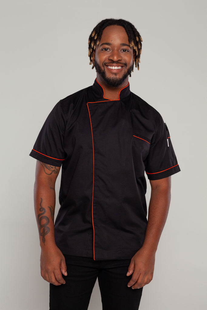 Gazi Chef jacket Black with Orange Trim and Coolvent - Ace Chef Apparels