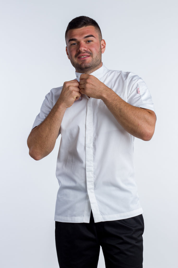chef jacket oriental collar white