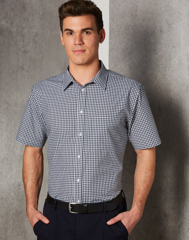 Men's Gingham Check Short Sleeve Shirt - 3 colors