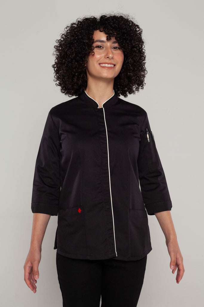 Mel 3/4 sleeves Black women's chef jacket - Ace Chef Apparels