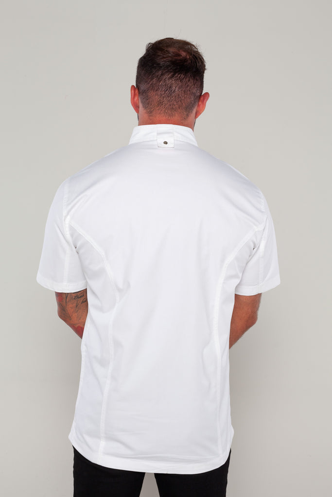 WHITE CHEF JACKET WITH HAND ROLLED COTTON BUTTON