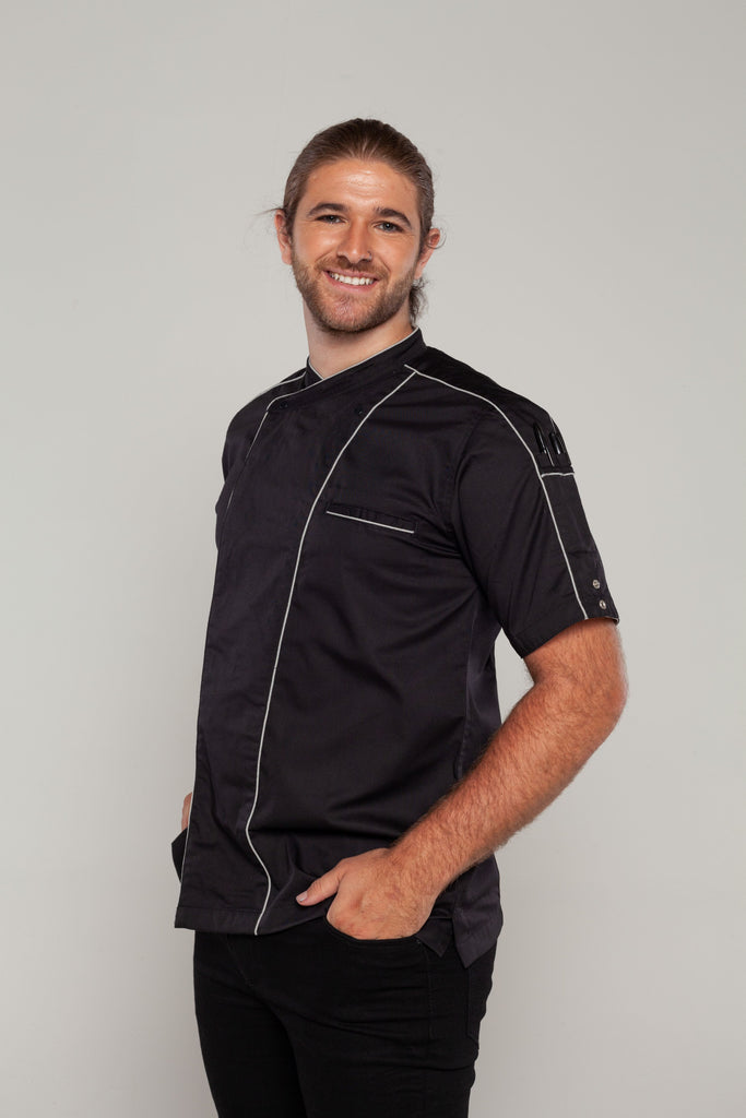 Bryan Chef Jacket Black with Grey Trim and Coolvent - Ace Chef Apparels