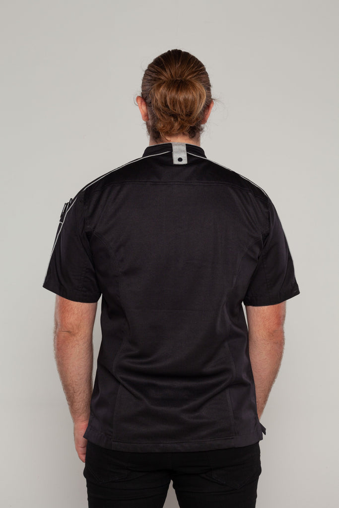 Bryan Chef Jacket Black with Grey Trim and Coolvent - Ace Chef Apparels