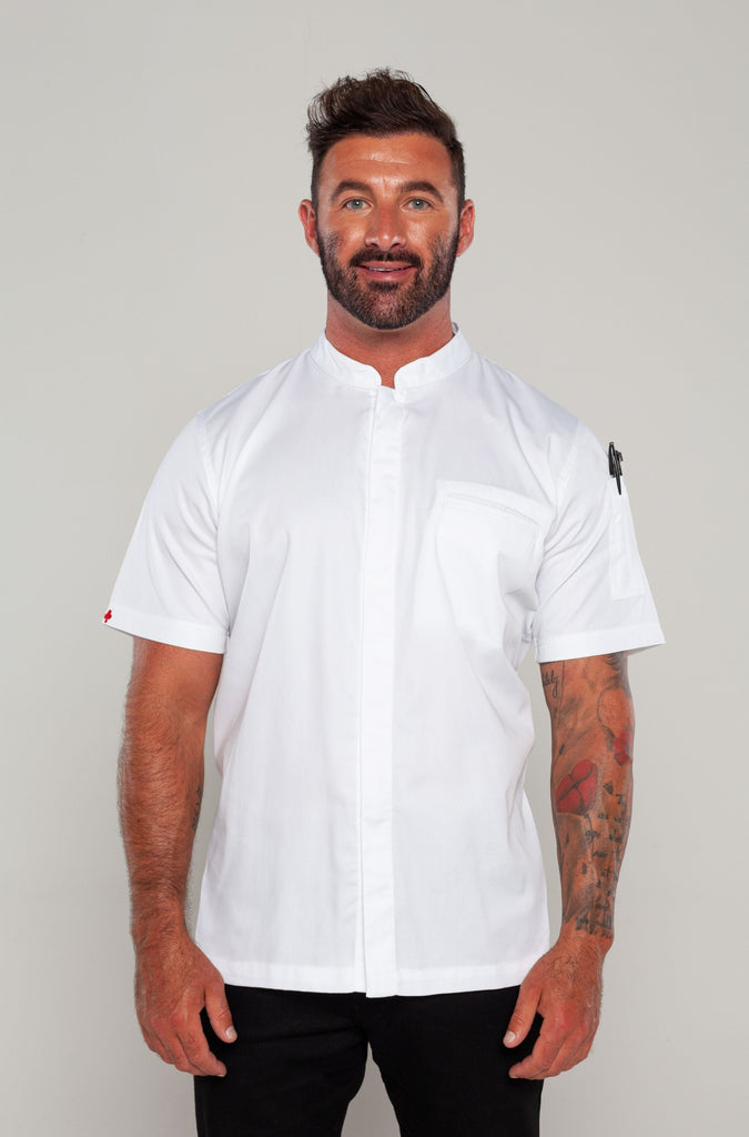 WHITE CHEF JACKET WITH ZIP AND EMBROIDERY
