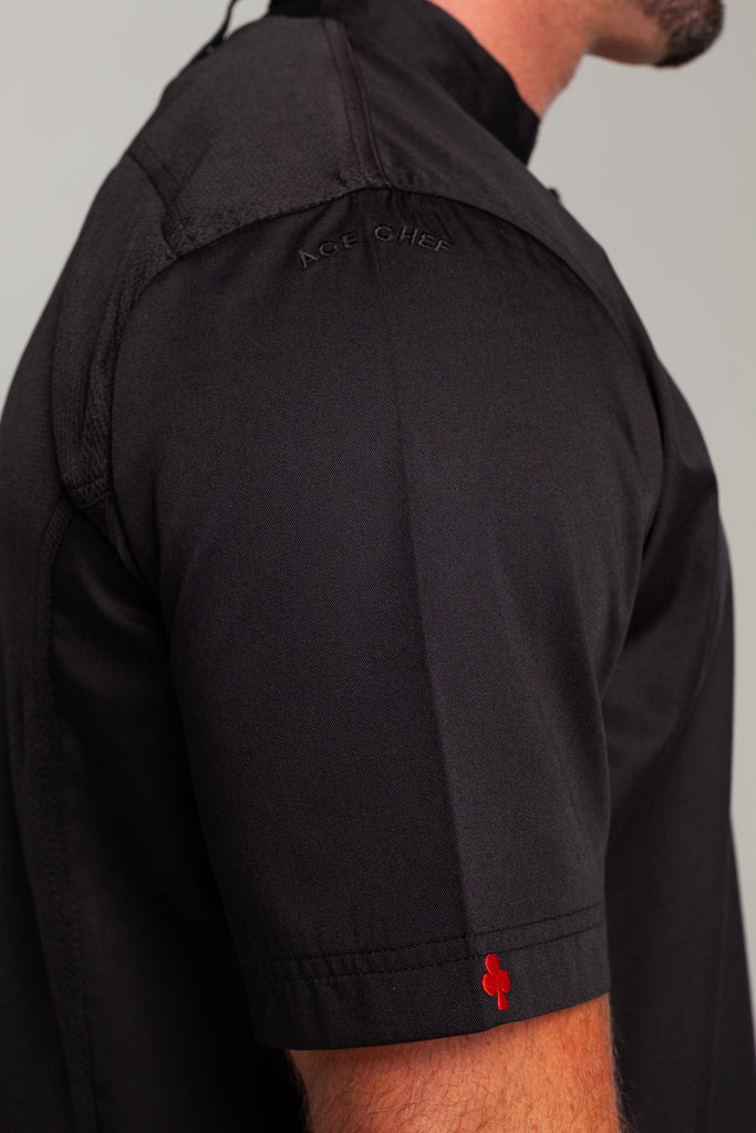BLACK CHEF JACKET WITH EMBROIDERY DETAIL